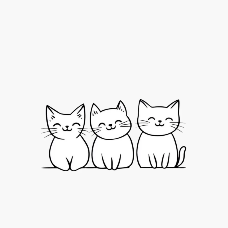 Adorable Cartoon Cats: Simple Line Art of Smiling Kittens Cotton Tote Bag