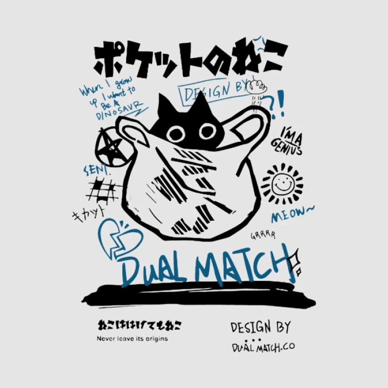 Dual Match Katzenzeichnung Damen Pullover Hoodie