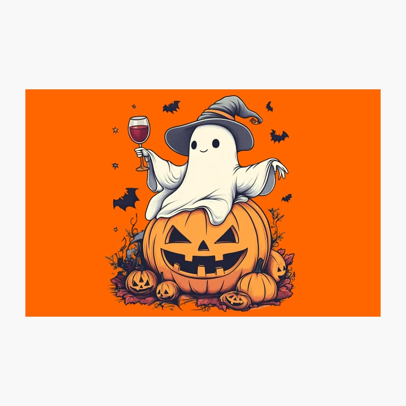 Cute Halloween Ghost with Wine on Pumpkin Travel Mug