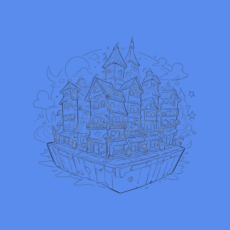 Fantasy Floating Village Tapestry