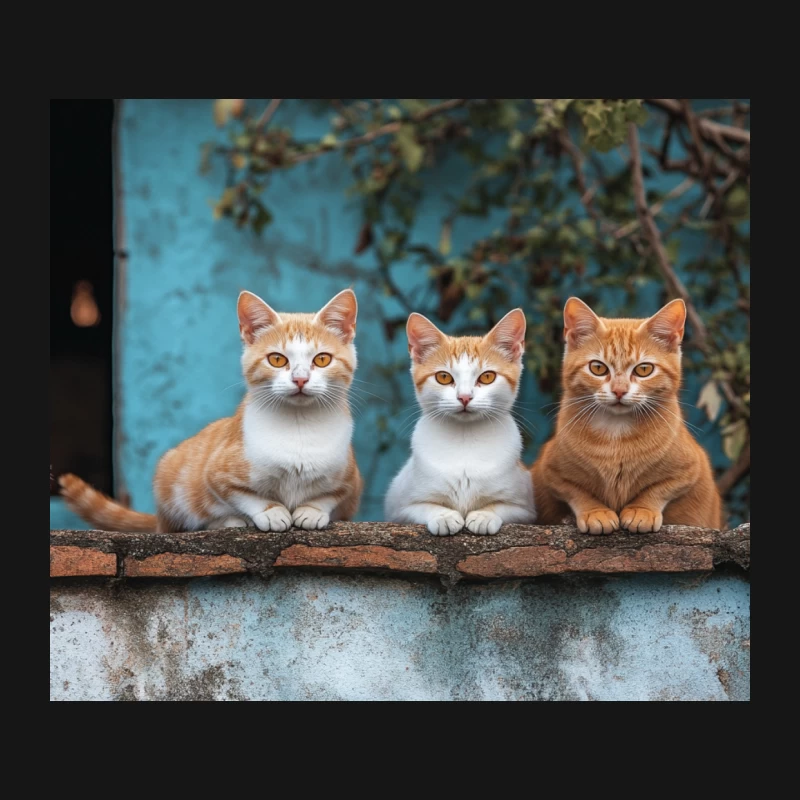 Feline Friends: A Charming Quartet of Cats Posing on a Wooden Fence Mouse Pad