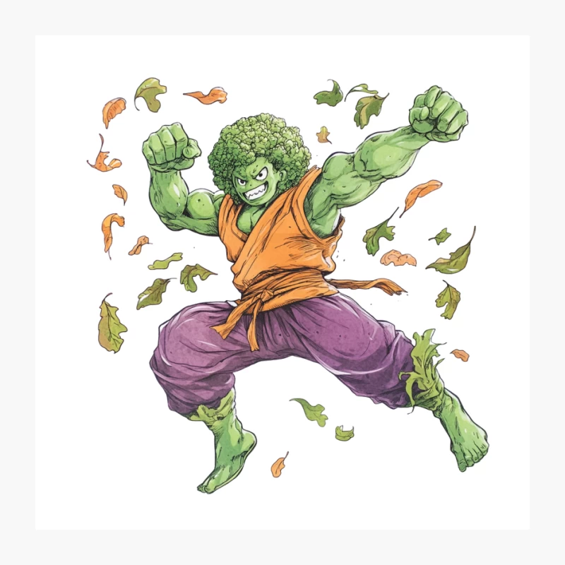 Broccoli-Haired Superhero: Green-Skinned Martial Artist in Autumn Pin