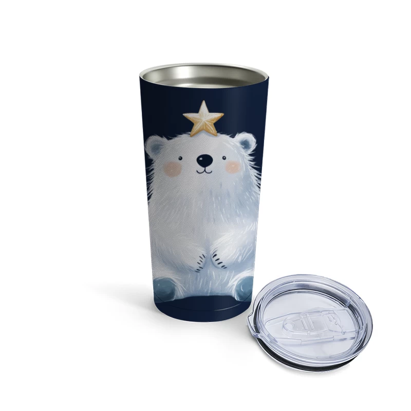 Cute Cartoon Polar Bear with Gold Star Travel Mug