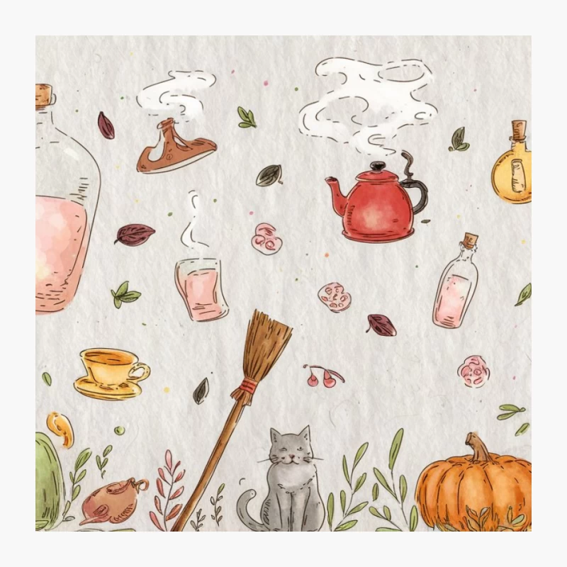 Cozy Autumn Witchcraft: A Magical Tea Illustration Pin