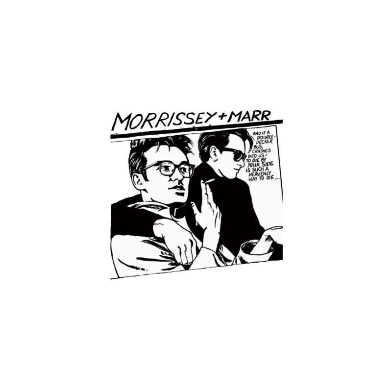 Black and White Comic Style Portrait of Morrissey and Marr with Dark Humor Quote iPhone Case