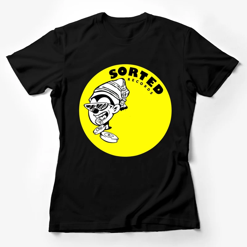 Sorted Records Label Logo with Cool Cartoon DJ Character Female T-Shirt