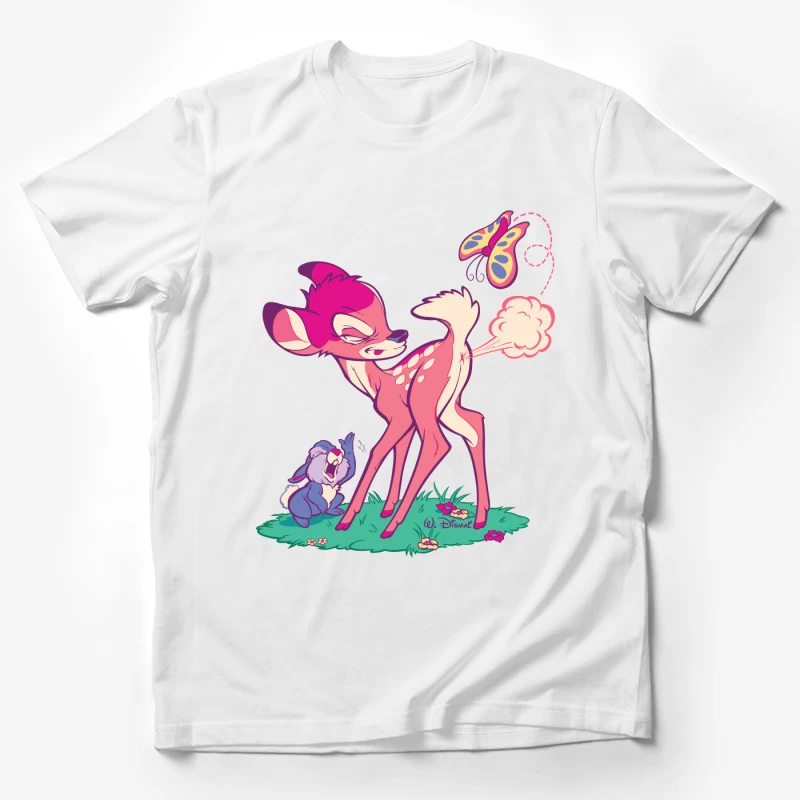 Cute Cartoon Deer with Butterfly Male T-Shirt