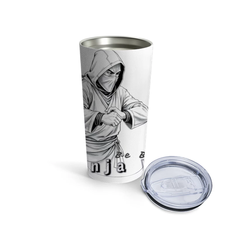 Masked Ninja Warrior in White Hood - The Ninja Way Travel Mug