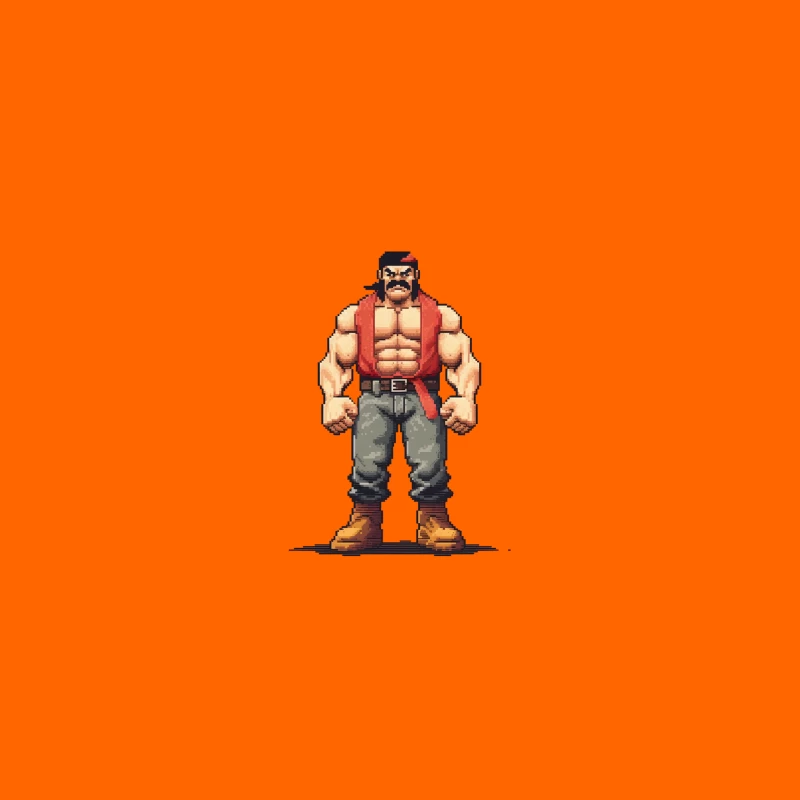 Retro Pixel Art Muscular Fighter in Red Vest iPhone Case