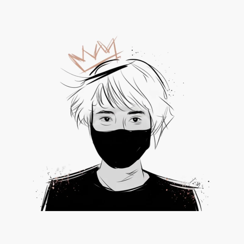 Anime-Style Illustration of Masked Figure with Crown Cotton Tote Bag