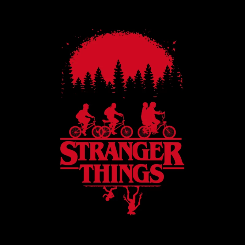 Stranger Things Red Silhouette Poster with Kids on Bikes Pin