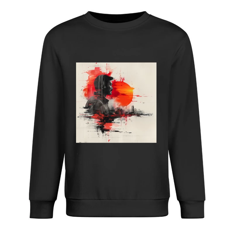 Urban Silhouette in Crimson Sunset Male Pullover Sweatshirt