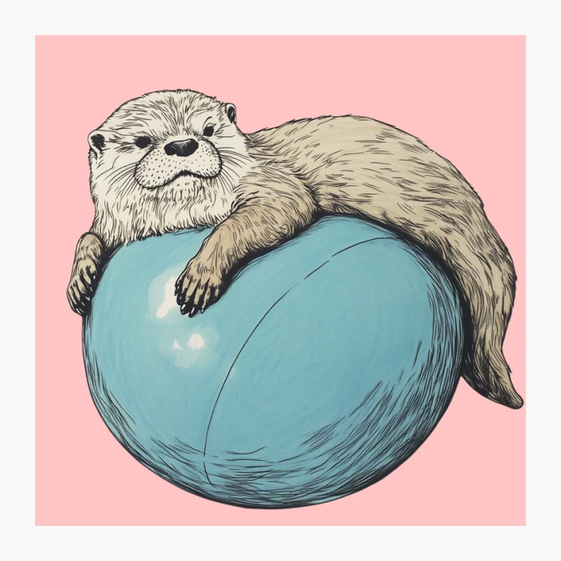 Adorable Sea Otter Lounging on Blue Ball Illustration Pin