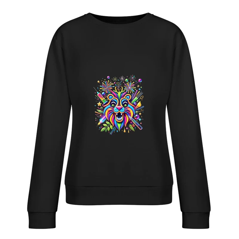 Lion abstract line face Female Pullover Sweatshirt