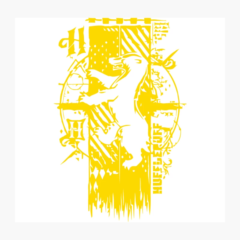 Abstract Yellow Bird Silhouette with Geometric Patterns Throw Pillow