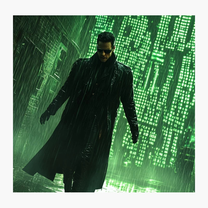 Cyberpunk Silhouette in The Matrix's Digital Rain Throw Pillow