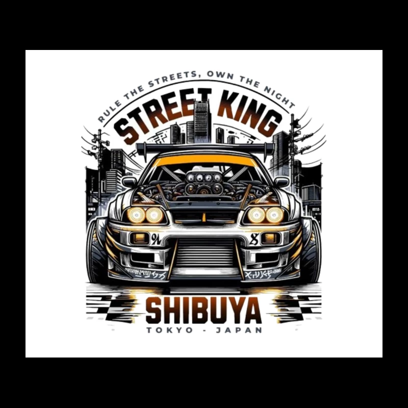 Street King: Modified Toyota Supra in Shibuya Night Scene Tapestry