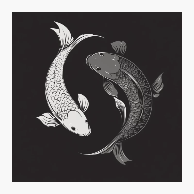 Yin Yang Koi Fish: Harmonious Balance in Black and White Illustration Pin