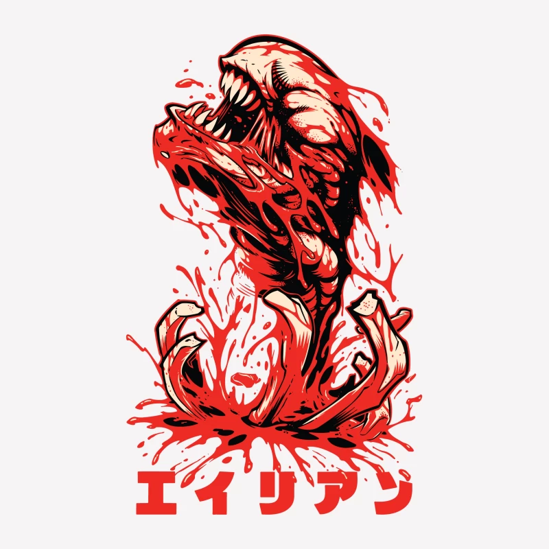 Horror Monster Illustration with Blood Male T-Shirt