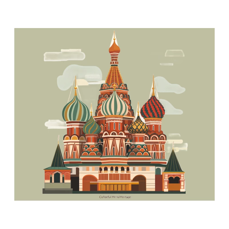 Iconic Illustration of St. Basil's Cathedral: Moscow's Colorful Landmark Tapestry