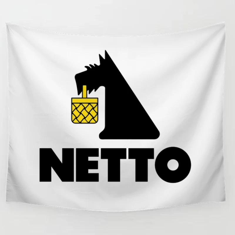 Netto Supermarket Logo with Black Dog and Yellow Basket Tapestry