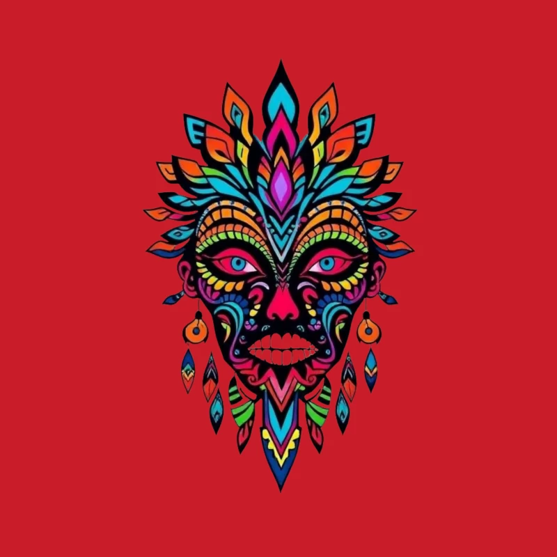 Colorful Tribal Mask Illustration Male Pullover Hoodie