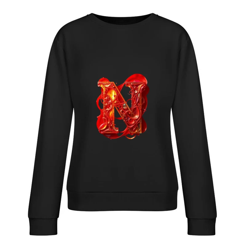 Abstract 3D Liquid Letter N in Vibrant Red Female Pullover Sweatshirt