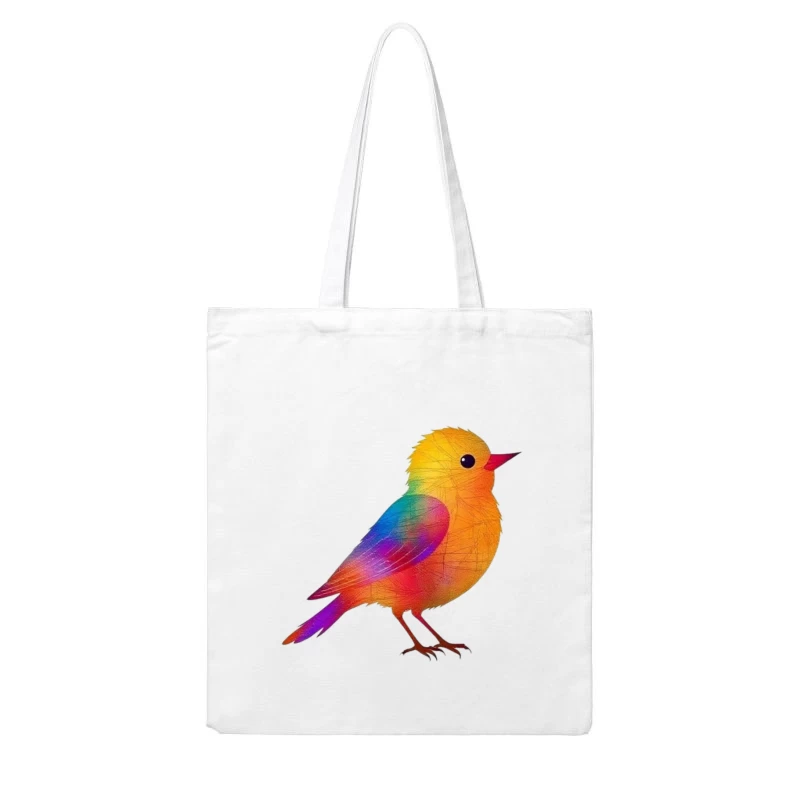 Whimsical Rainbow Bird Digital Illustration Cotton Tote Bag