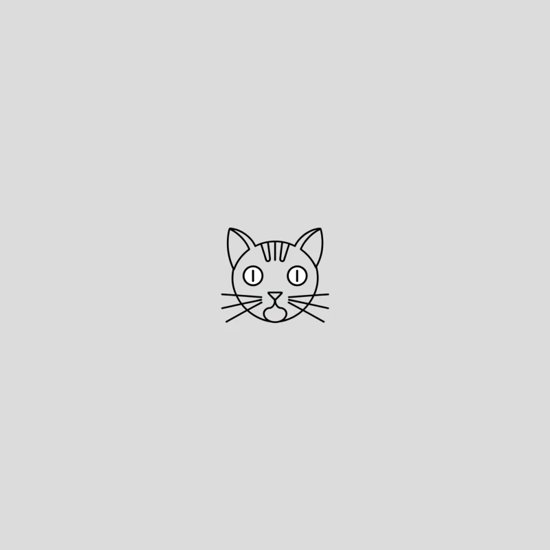 Minimalist Line Drawing of Cartoon Cat Face Baseball Cap
