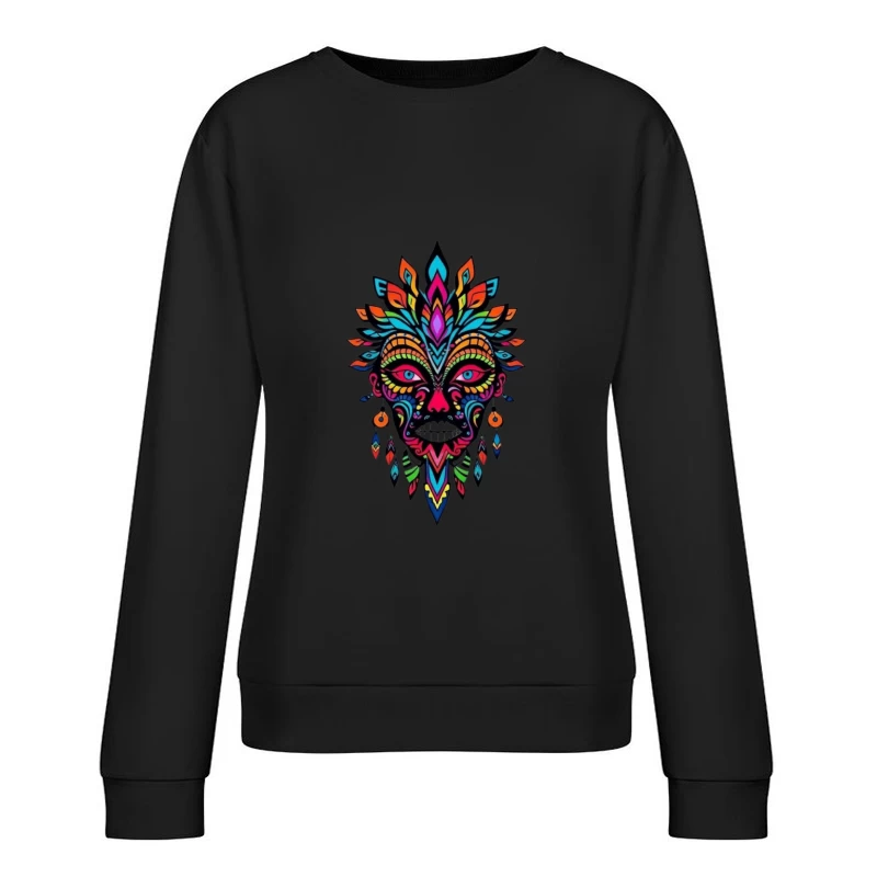 Colorful Tribal Mask Illustration Female Pullover Sweatshirt