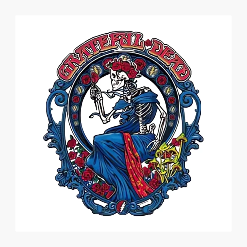 Grateful Dead Psychedelic Skeleton Logo with Roses Pin