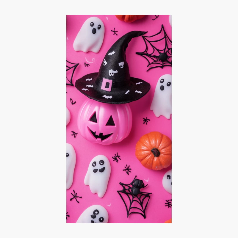 Colorful Halloween Decorations on Pink Background iPhone Case