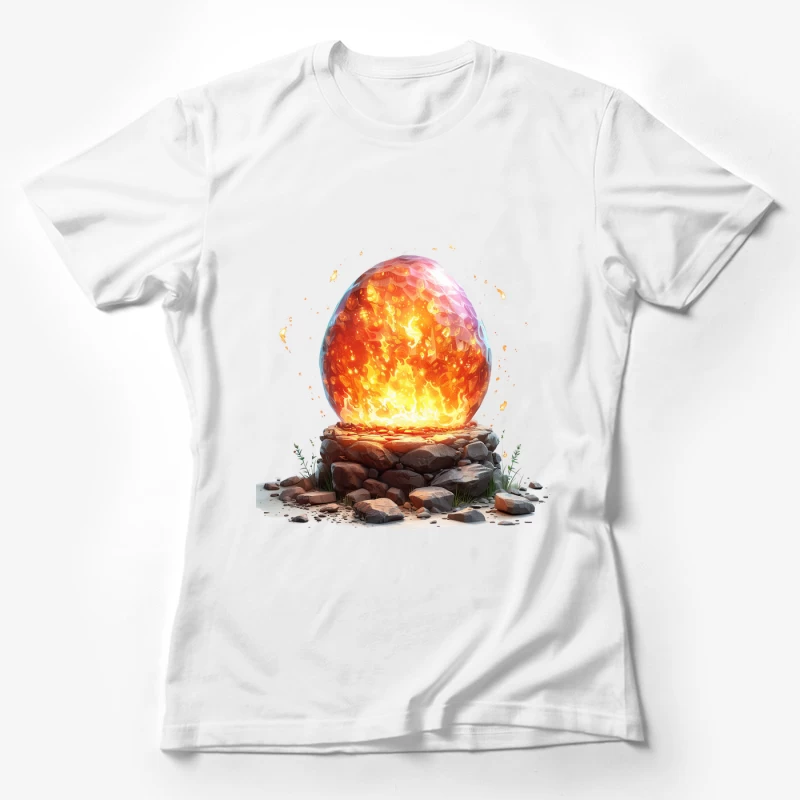 Mystical Fire Orb on Ancient Stone Altar Female T-Shirt