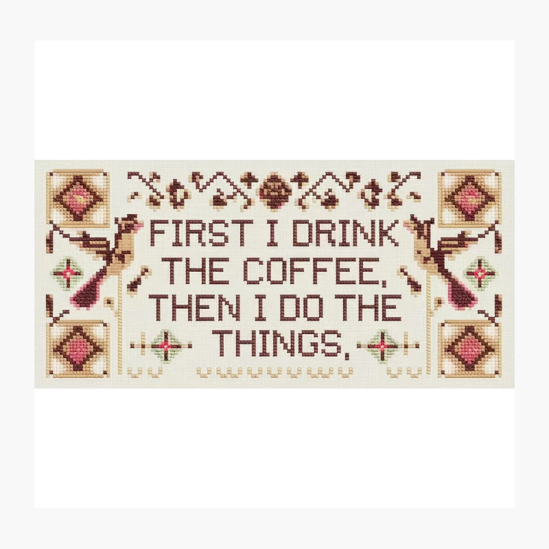 Humorous Coffee Quote Cross Stitch Embroidery Throw Pillow