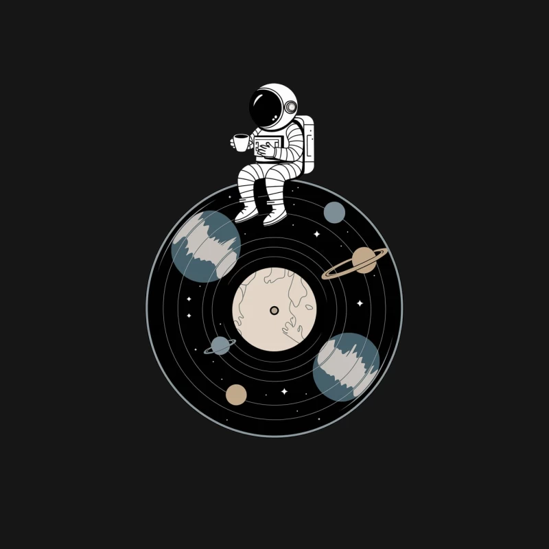 Cosmic Astronaut on Space Vinyl Record Female Long Sleeve T-Shirt