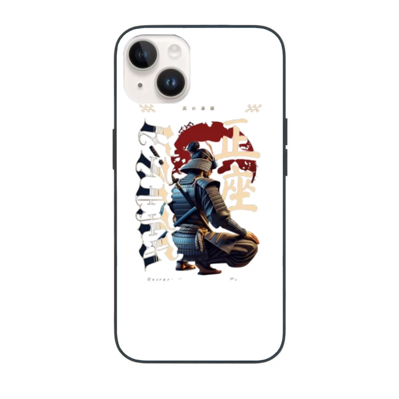 Kneeling Samurai Warrior with Traditional Japanese Calligraphy iPhone Case