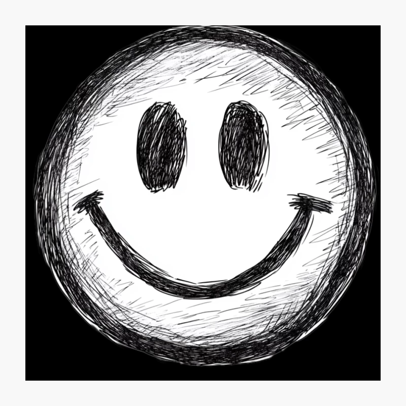 Sketched Smiley Face: A Simple Black and White Happiness Icon Pin