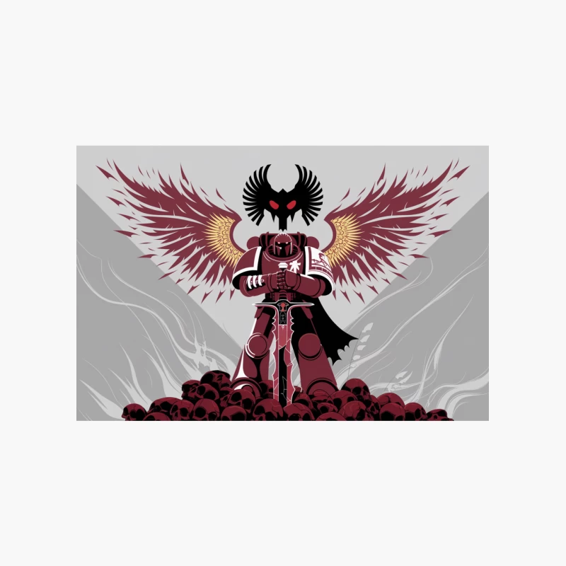 Menacing Winged Space Marine Atop Skull Pile in Gothic Sci-Fi Universe Cotton Tote Bag