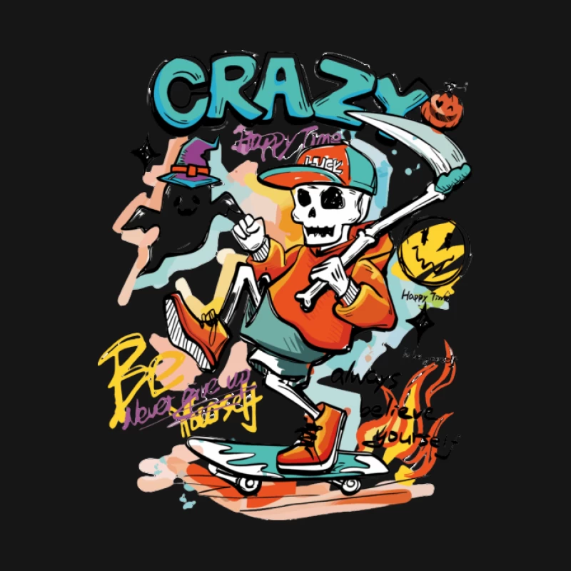 Skelett auf Skateboard beim Crazy Happy Time Herren T-Shirt