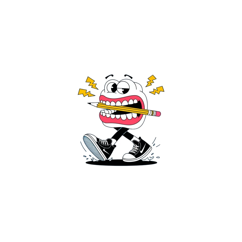 Furious Cartoon Character Biting Pencil While Walking Tapestry