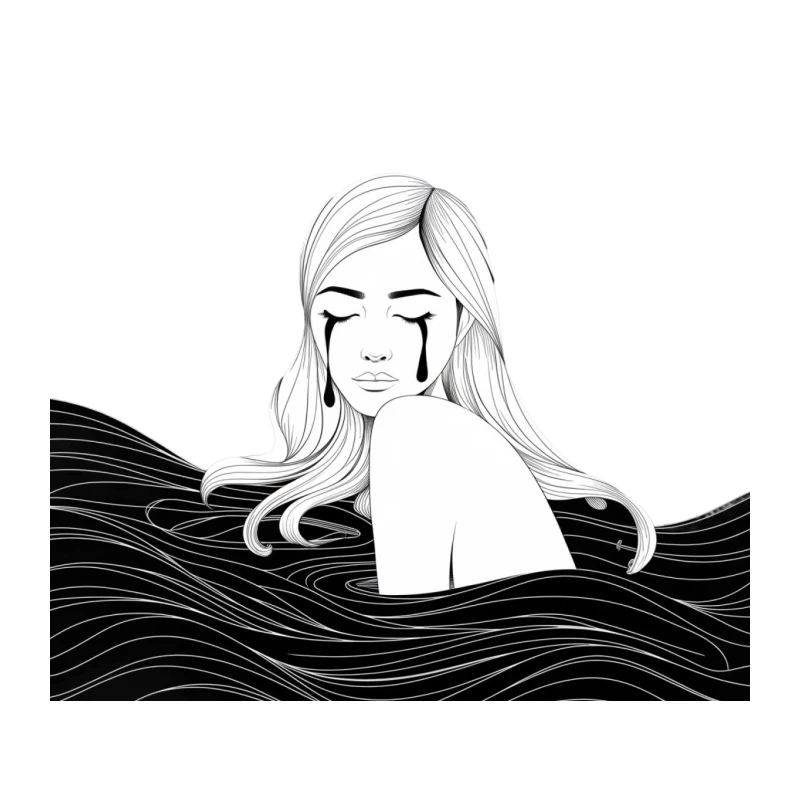 Emotional Black and White Illustration: Tears in the Water Tapestry