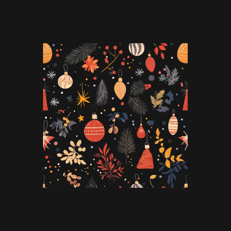 Festive Christmas Pattern with Ornaments and Winter Foliage Male Long Sleeve T-Shirt