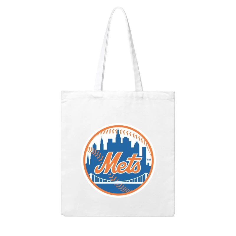 New York Mets MLB Baseball Team Logo with City Skyline Cotton Tote Bag