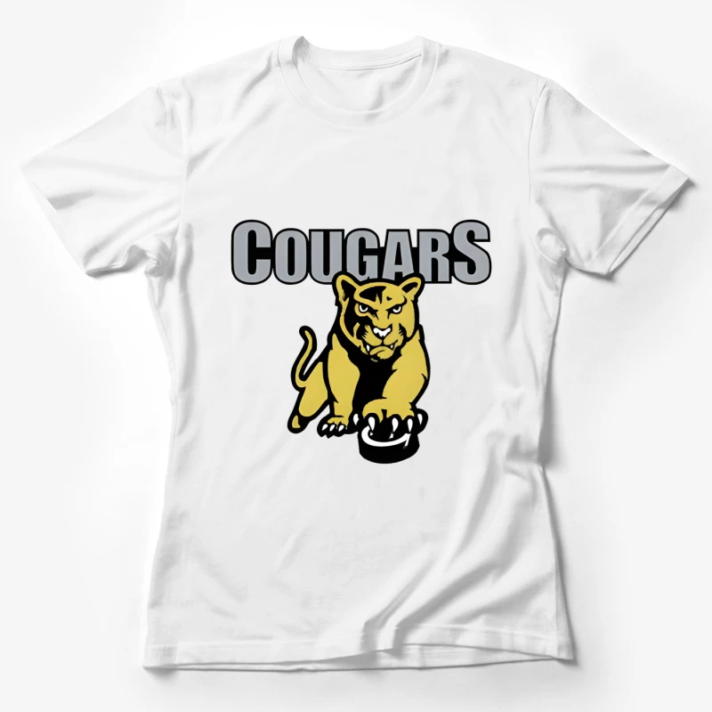 Fierce Yellow Cougar Sports Team Logo with Gray Text Female T-Shirt