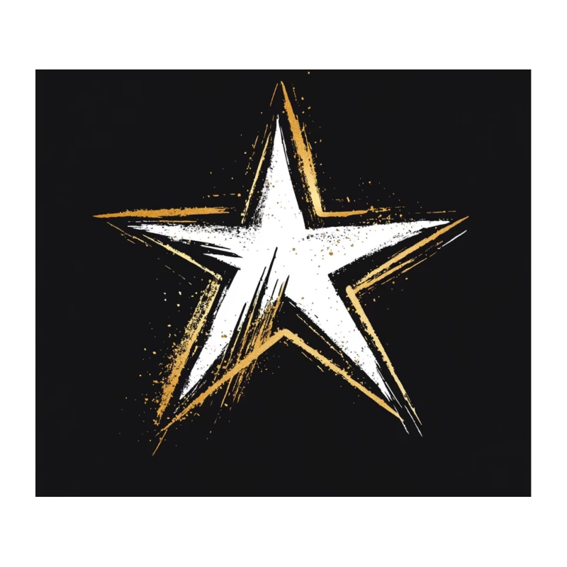 Grunge Gold and White Star on Black Background Tapestry