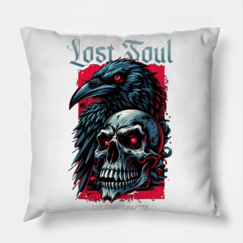 Lost Soul: Gothic Raven and Skull Dark Fantasy Illustration Throw Pillow