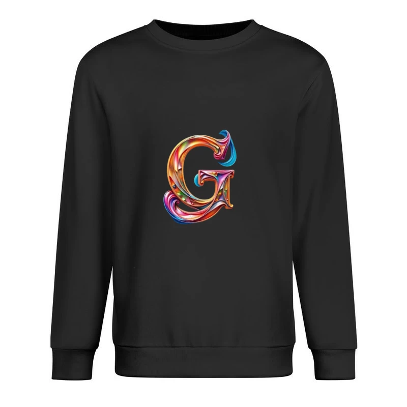 Colorful 3D Typography: Decorative Letter G with Swirling Gradient Pattern Male Pullover Sweatshirt