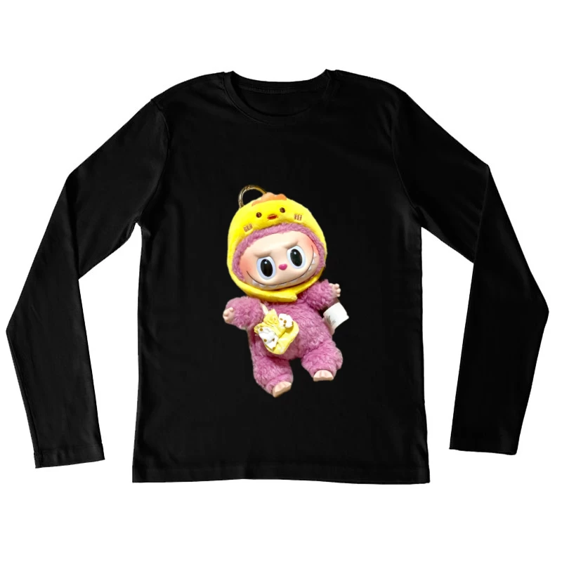 Niedliches Plüschtier mit gelbem Tierhut Damen Langarm T-Shirt