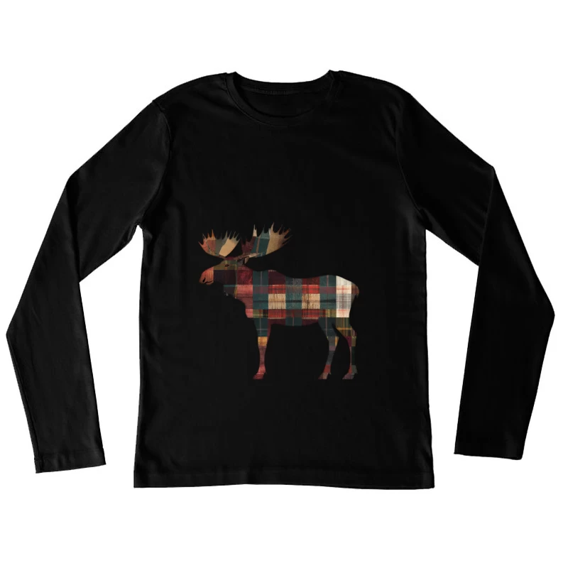 Rustic Plaid Moose Wildlife Art Print Female Long Sleeve T-Shirt