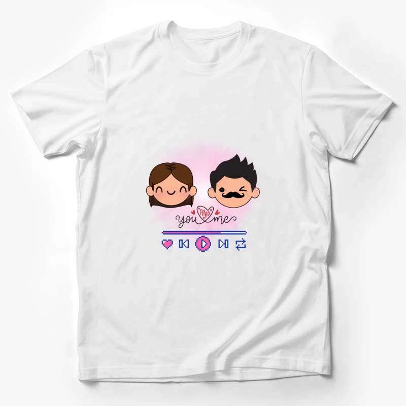 Adorable Chibi Couple Hugging with Pink Hearts Male T-Shirt